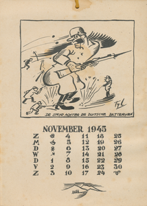 712918 Blad NOVEMBER 1945 van de ‘Mosquito-Kalender 1945’, uitgegeven door de illegale uitgeverij ‘Het Stichtse ...